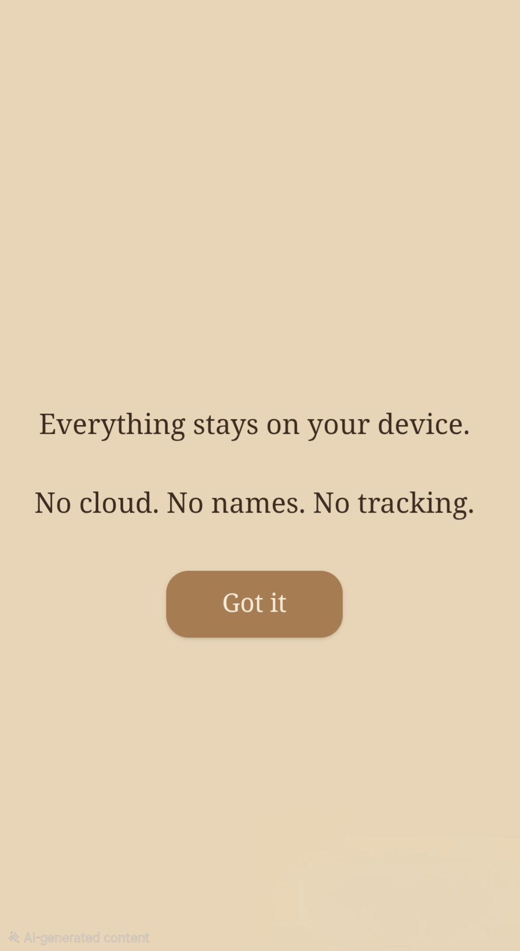 Privacy badge in The Vine prayer app: all data on-device, no tracking or sign-up required