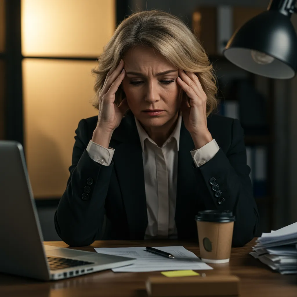 Stressed woman sitting at a desk