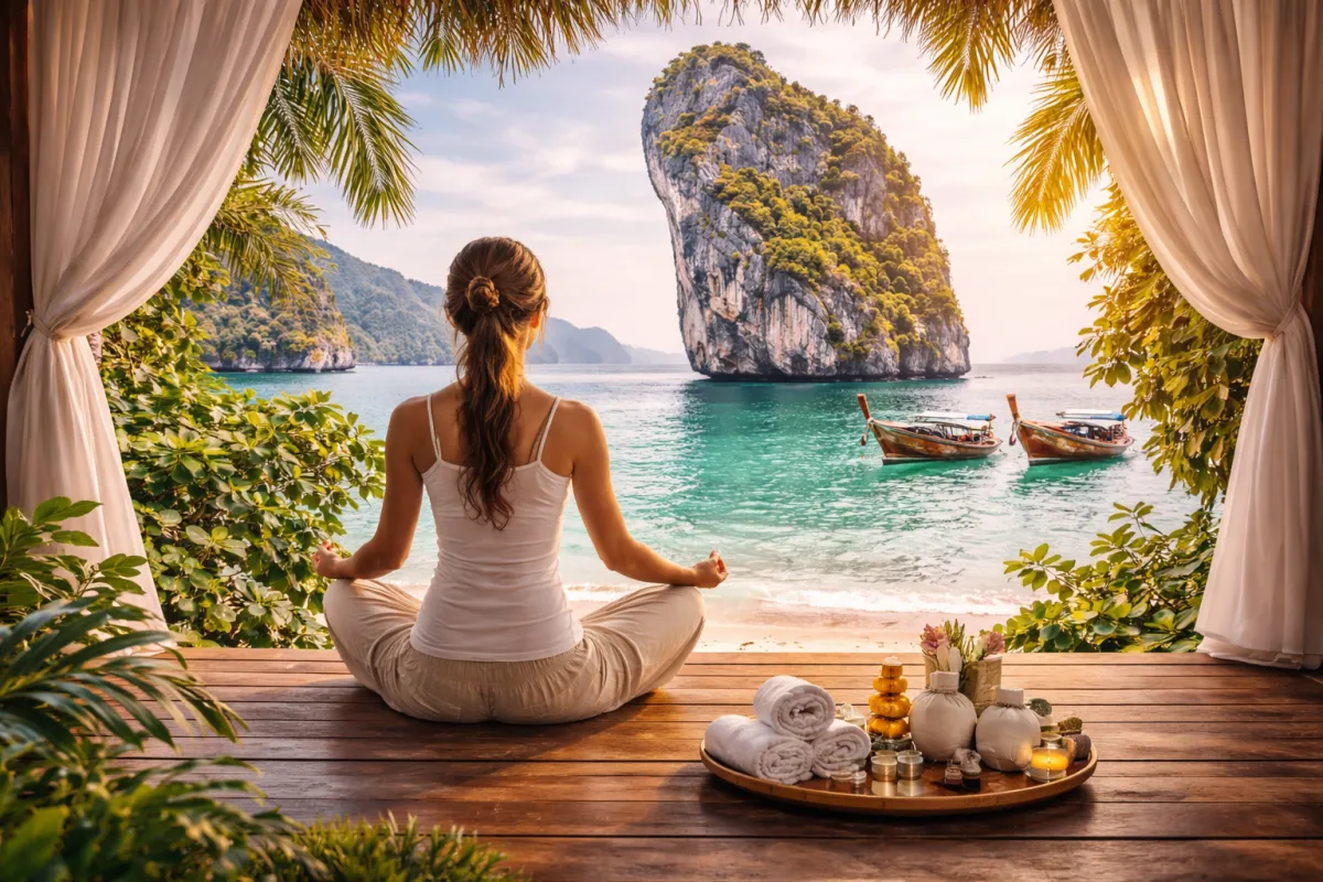 a Woman meditating in from of a thaliand beach