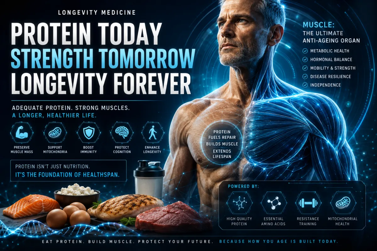 Professional image depicting healthy ageing through nutrition and protein
