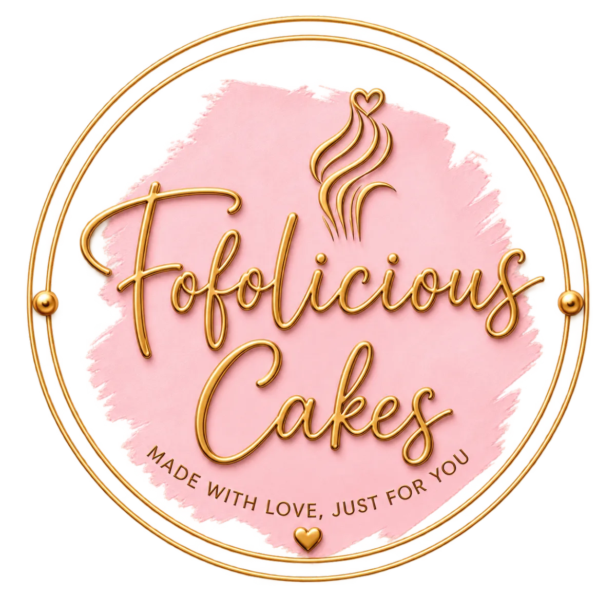 Fofolicious Cakes logo featuring a stylized cupcake with pink frosting and the brand name in a playful font, representing an e-commerce business specializing in mini desserts and baked goods.
