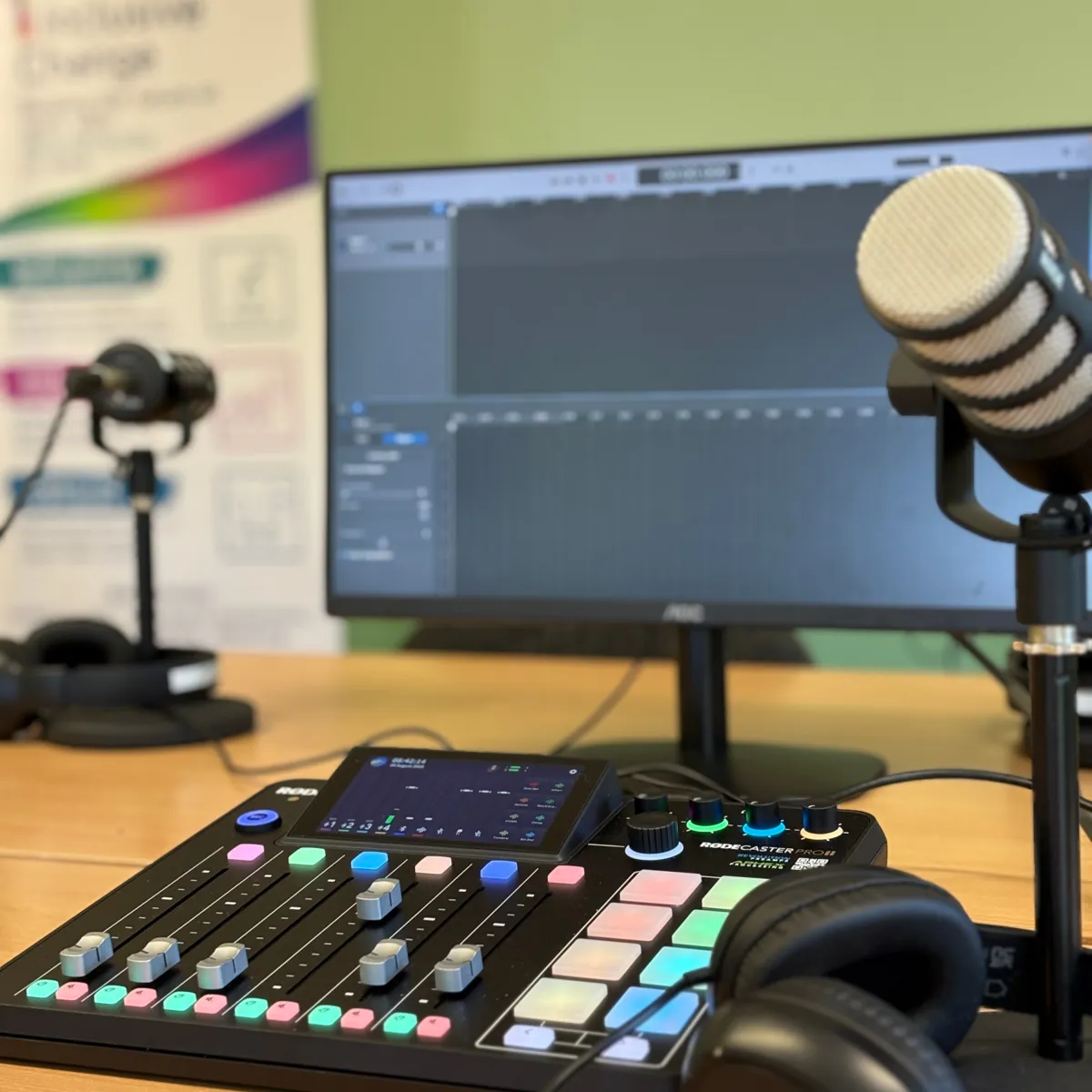 Podcast equipment set up 