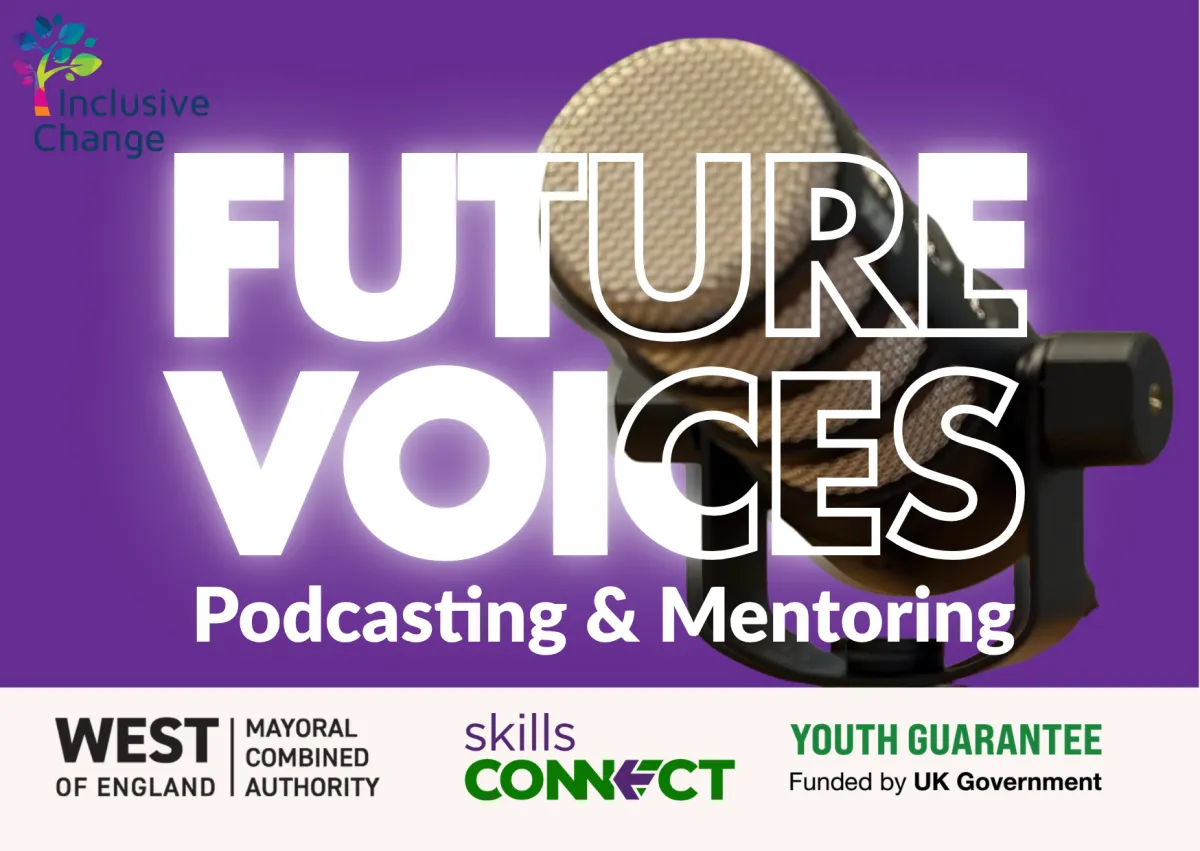 Future Voices logo over a picture of a microphone with WECCA, Skills Connect and Youth Guarantee logos