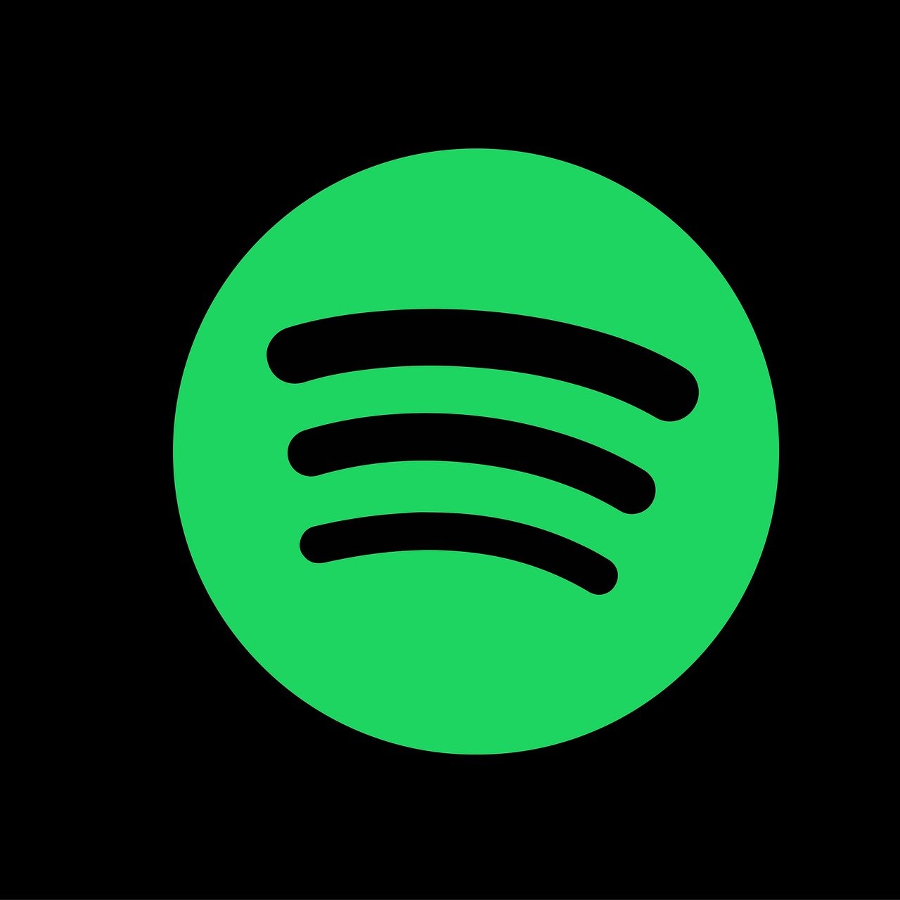 Spotify logo: green circle on black background with three black lines inside the circle