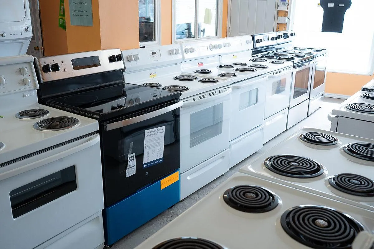 Discounted stoves and ranges on the Al's Appliance showroom floor in Kitchener