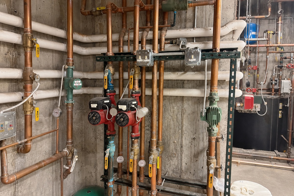 Plumber working on residential pipes