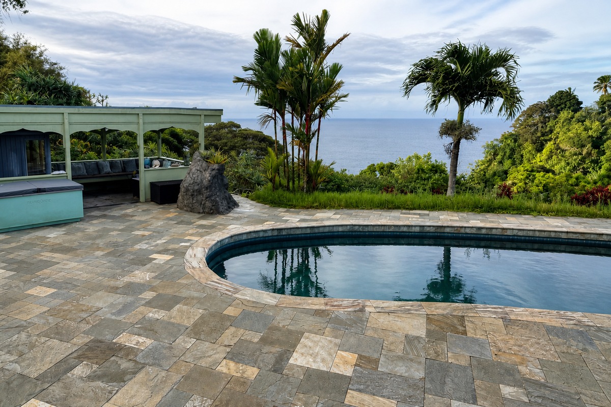 Pool contractor working on a residential swimming pool