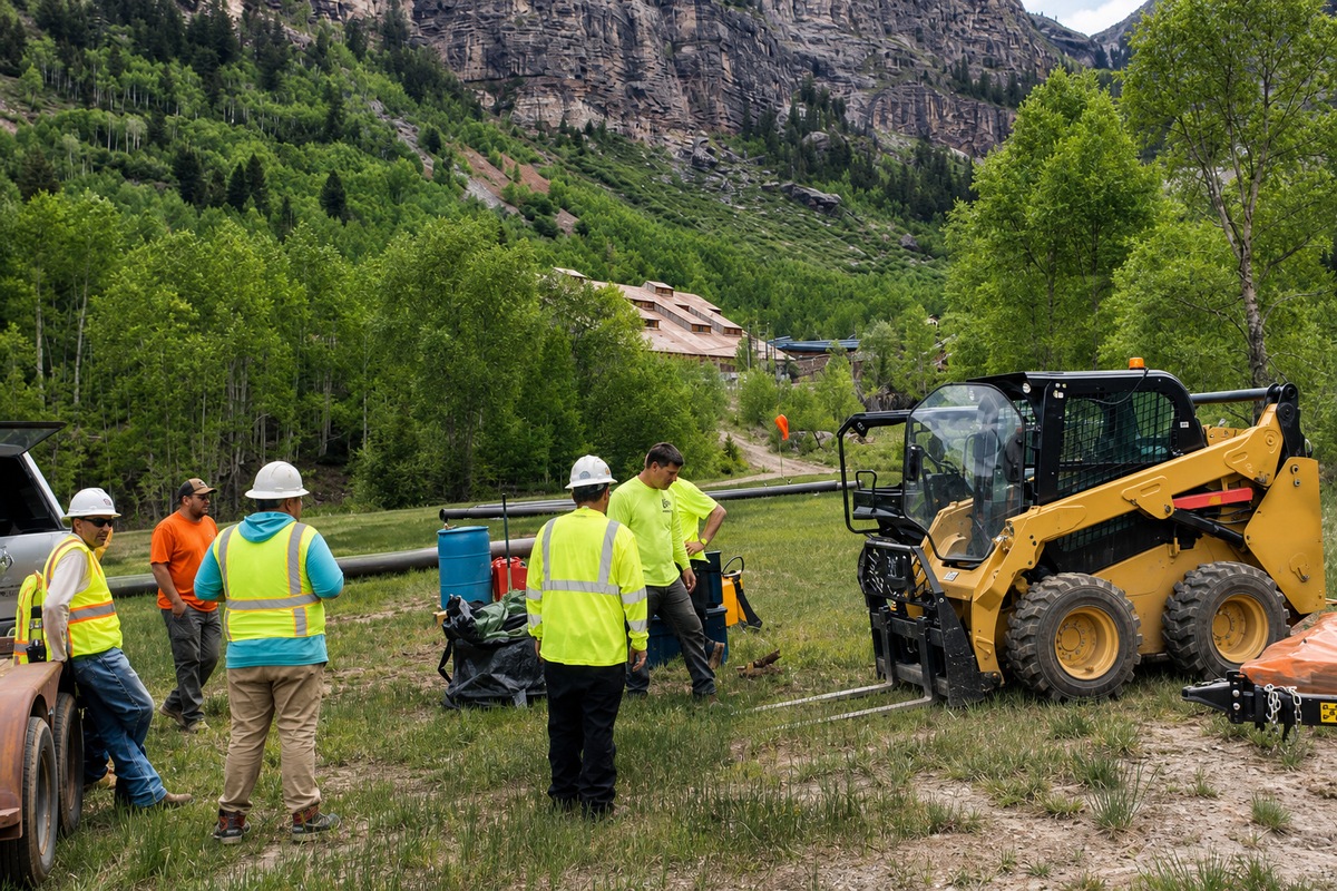 General contractors working with construction equipment at an outdoor job site