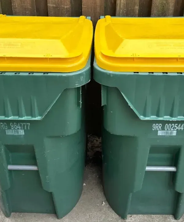 Before and after professional trash can cleaning and sanitation results
