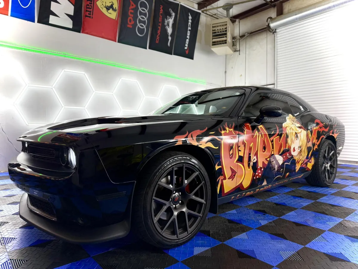 Wrapped Dodge Challenger with window tint at Venom Tint Acworth
