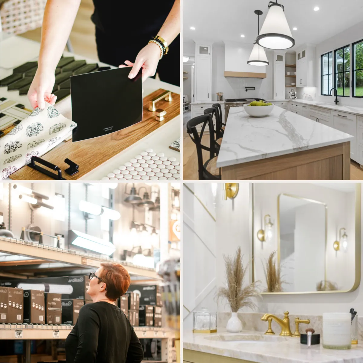A collage of four images showcasing interior design elements