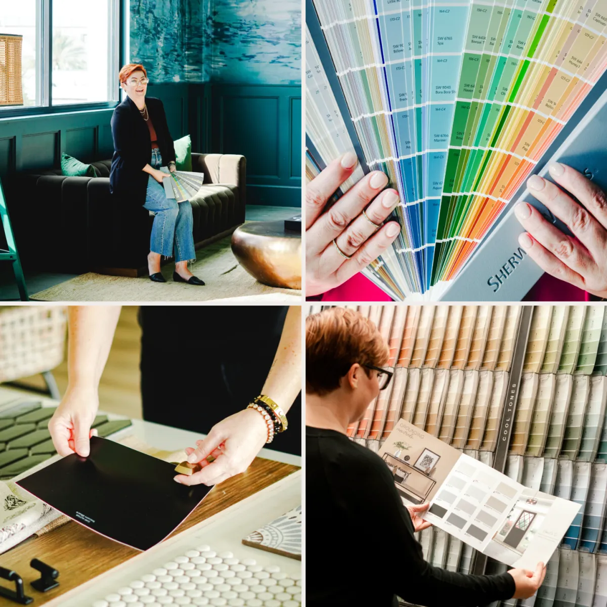 A set of 4 images of Crestview Lane Interiors' Paint Color Selection Package services. 