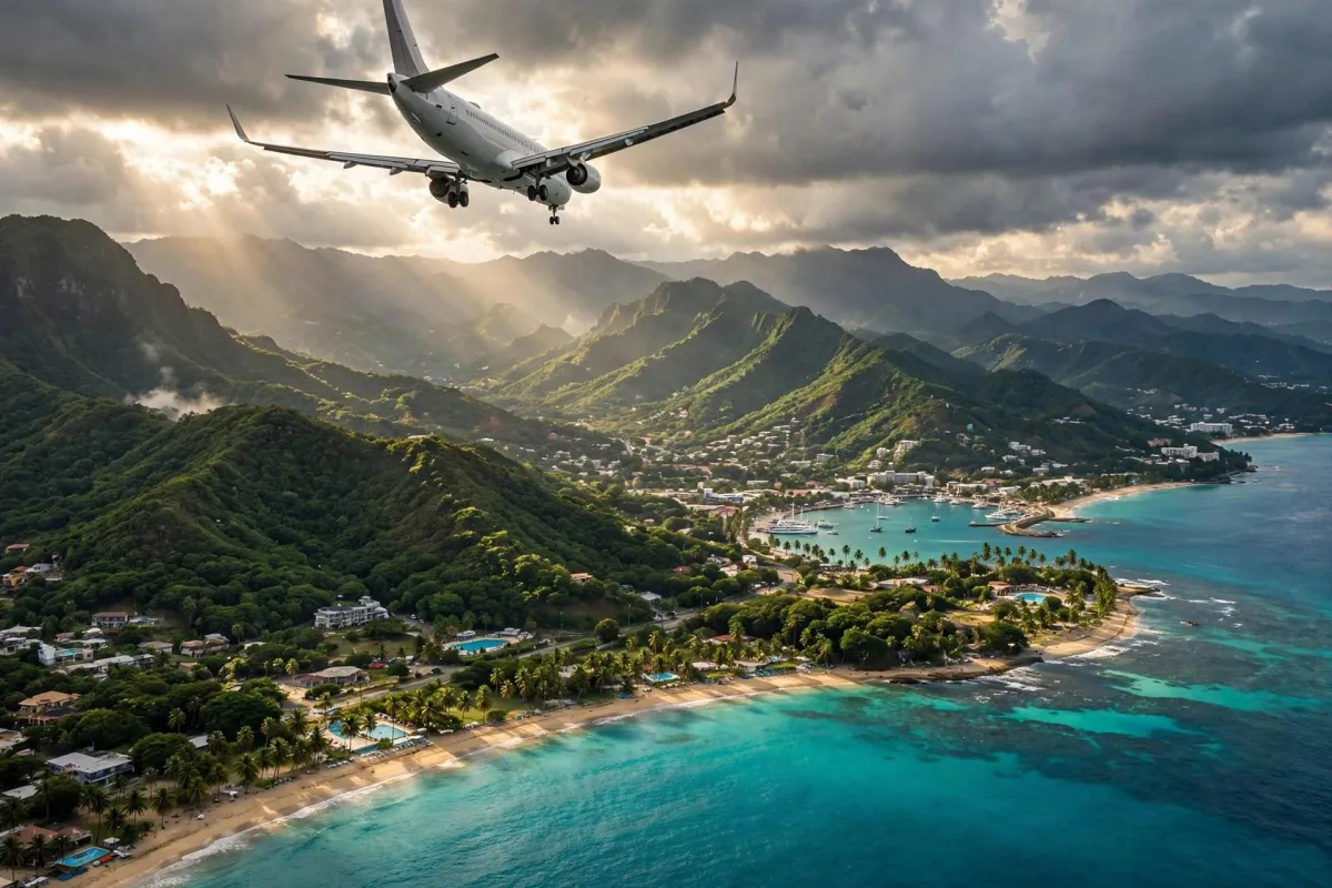 Airplane flying to Puerto Plata, Dominican Republic