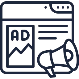 An icon representing a digital ad, with a bullhorn next to it