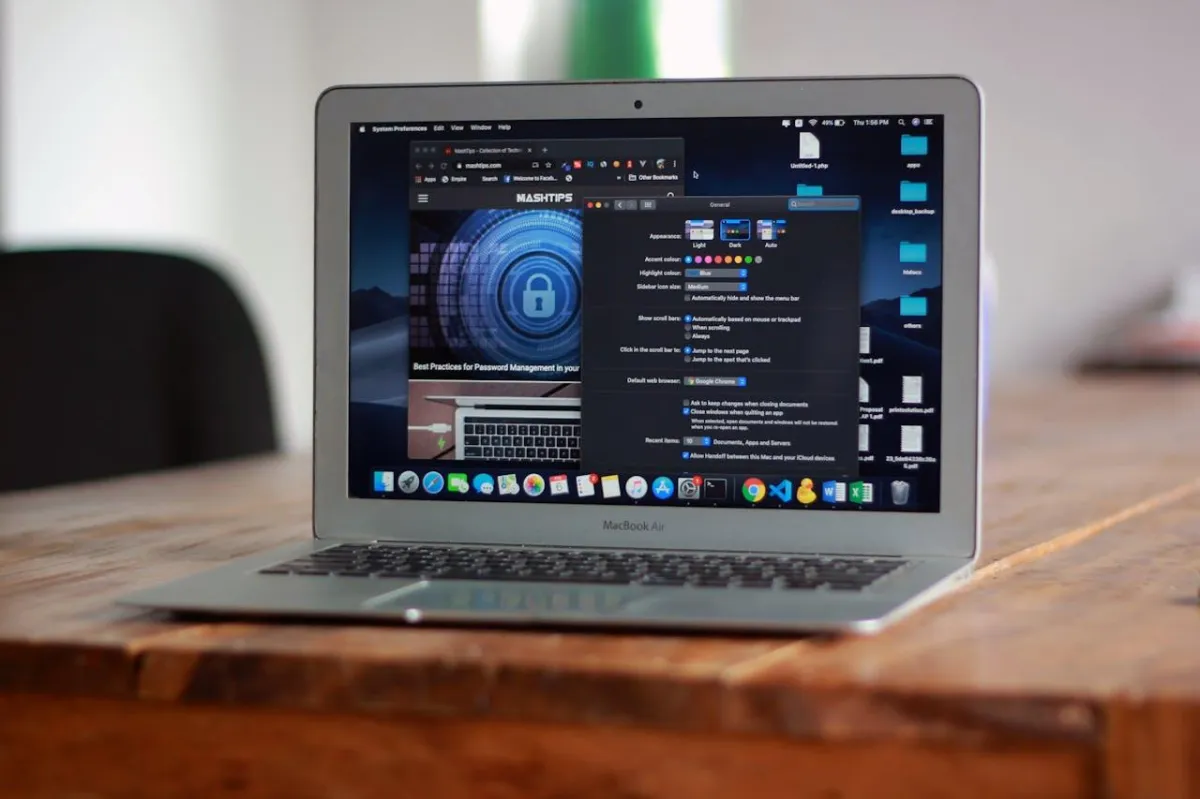 Laptop on wooden table displaying a website about password management, emphasizing user-friendly design and digital security.