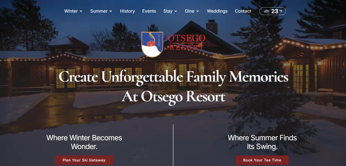 Otsego Resort's Landing Page, made in collaboration with DockSyde Creative