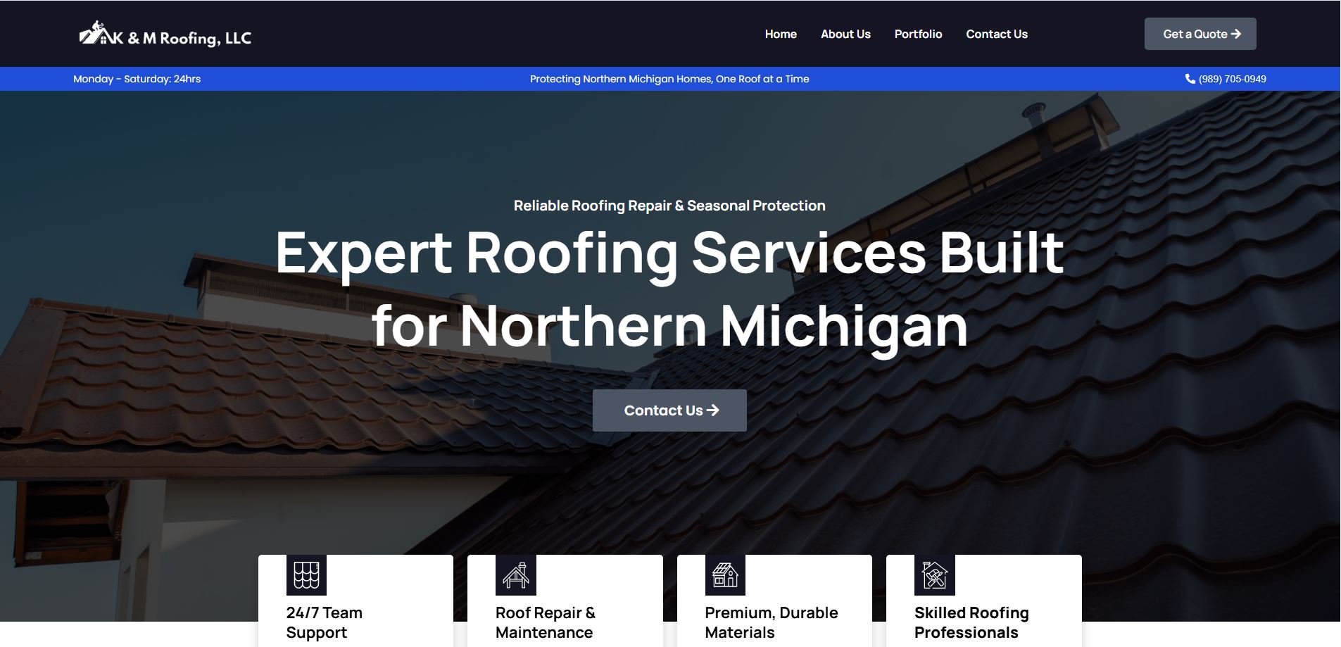 K&M Roofing's Landing Page