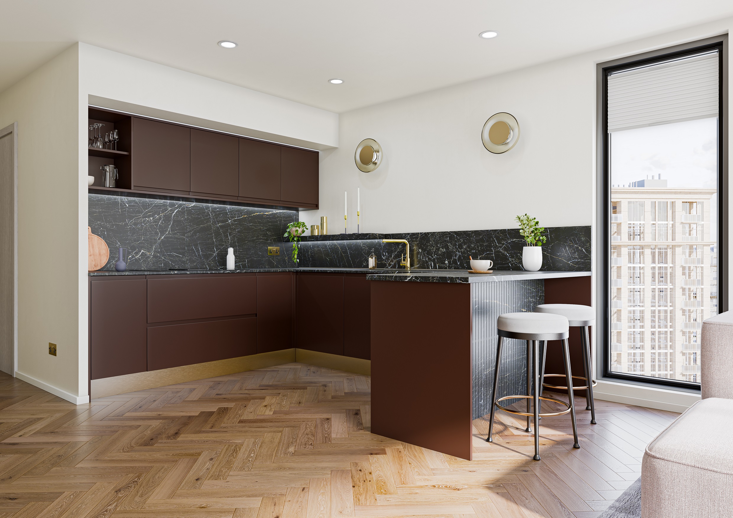 white and brown kitchen counter