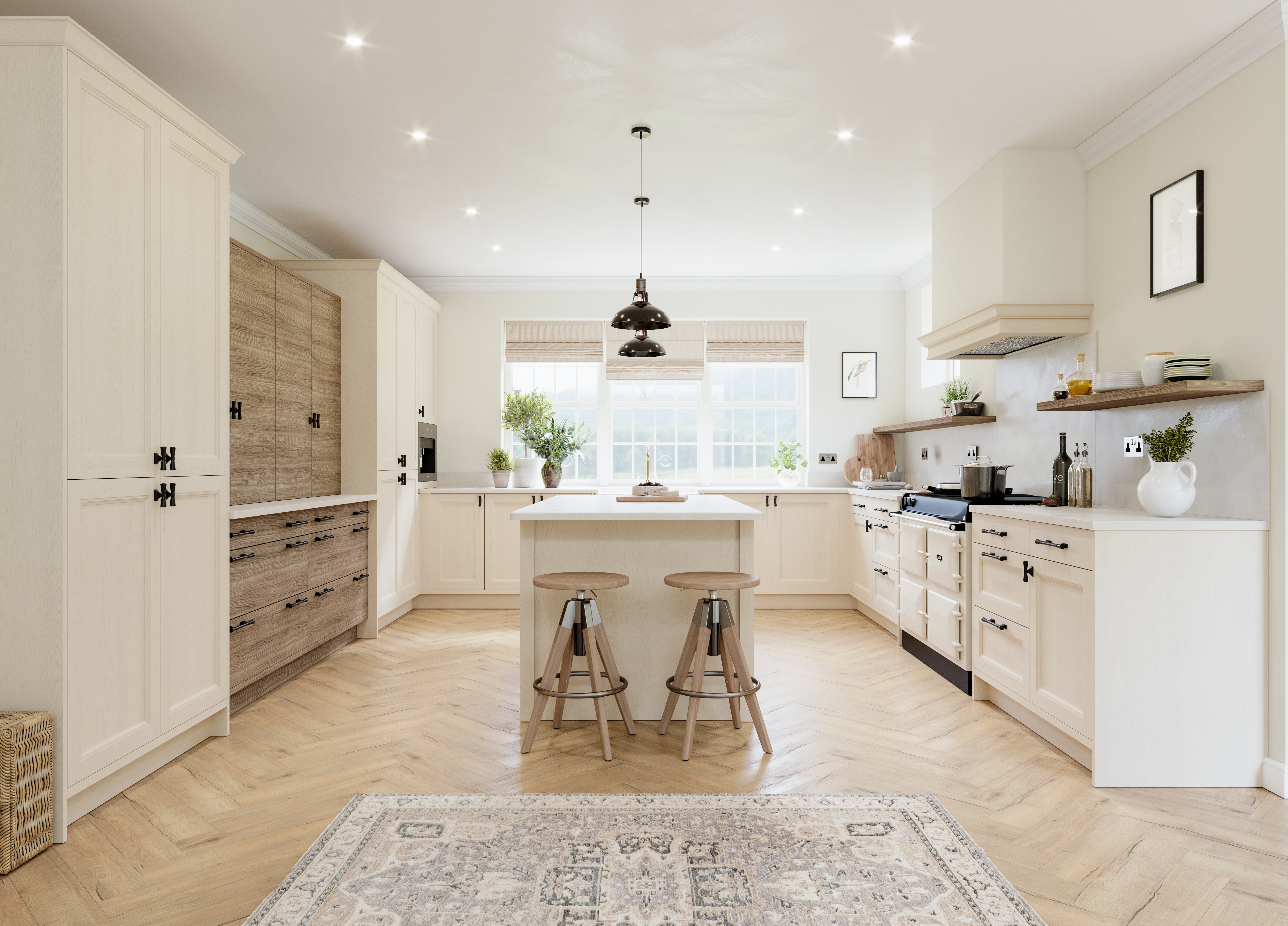 a kitchen with white cabinets