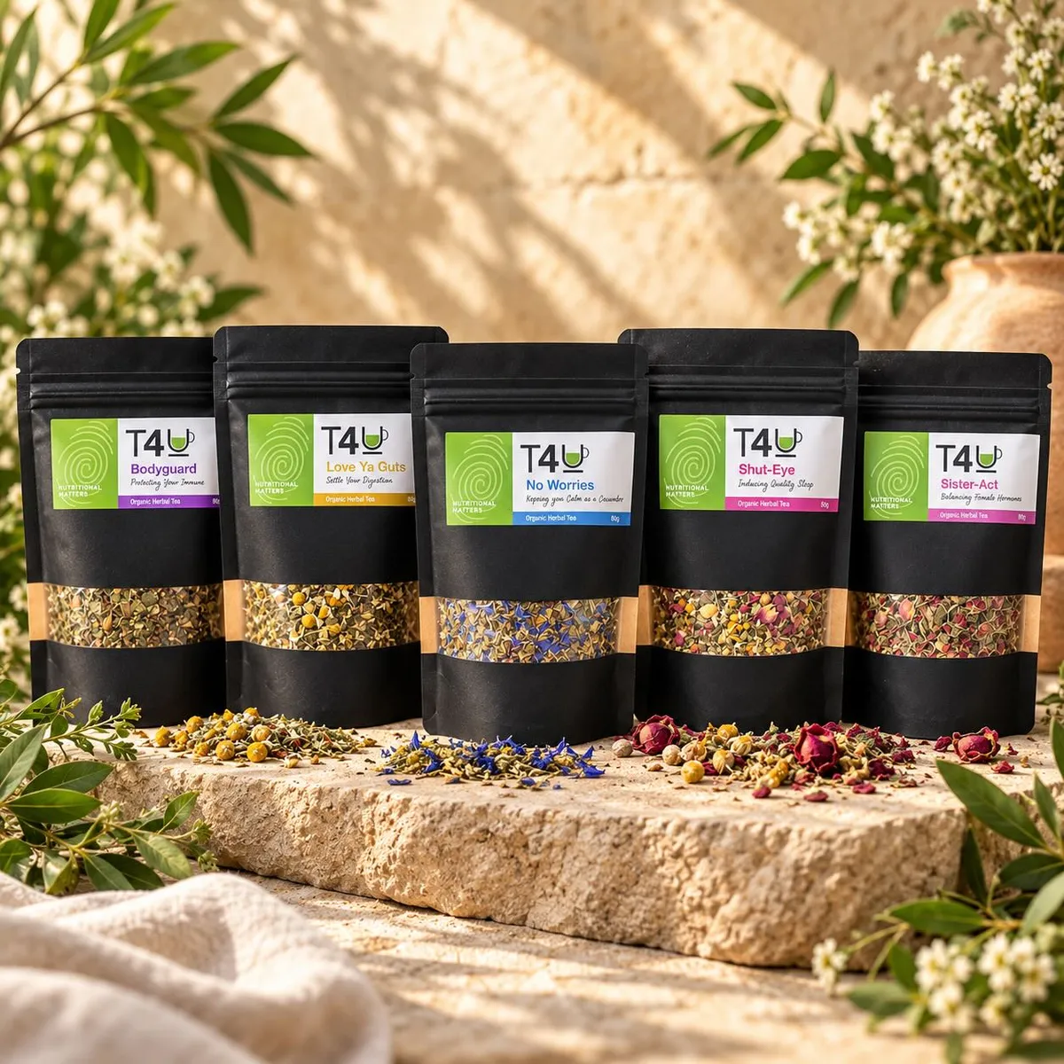 Curated Midlife Matters welcome box with organic herbal teas and wellbeing items