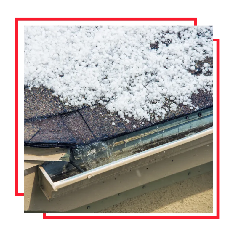 Roof with visible storm and hail damage during an insurance claim inspection in Downers Grove, IL