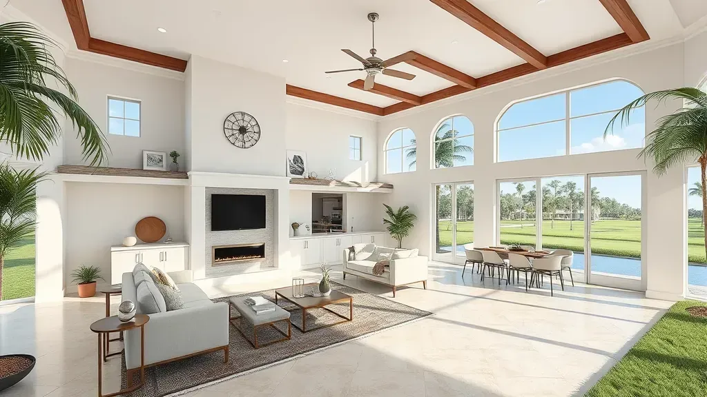Home Remodeling in World Golf Village, FL showcasing a modern kitchen and living room design.
