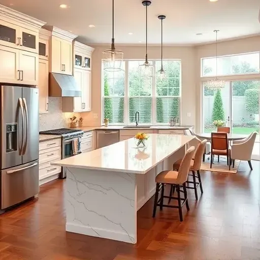 Beautifully remodeled modern kitchen in Nocatee FL with high-end appliances, marble countertops, and natural light.