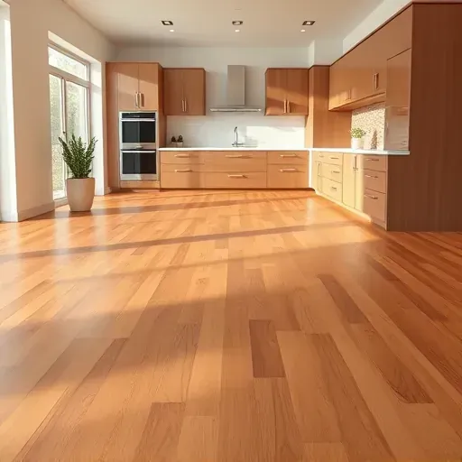 Freshly installed polished hardwood kitchen flooring in Jacksonville FL highlighting detailed craftsmanship and seamless finish