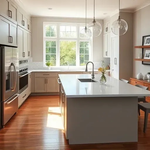 Newly remodeled Jacksonville kitchen featuring modern cabinetry, quartz counter, stainless appliances, and natural light.