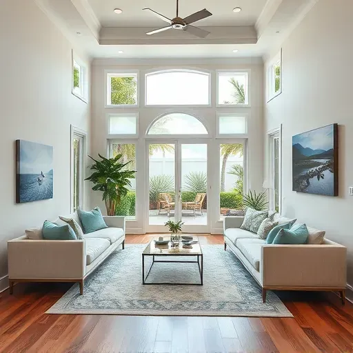 Beautifully designed living room in Ponte Vedra Beach with high ceilings, natural light, and coastal decor.