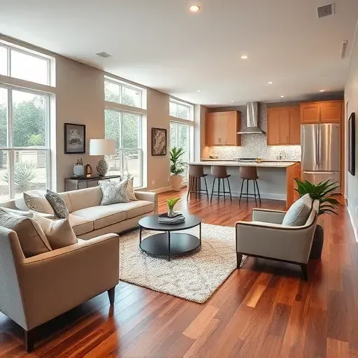 Home remodeling project in Mandarin, FL featuring elegant hardwood flooring, contemporary decor, and natural light.