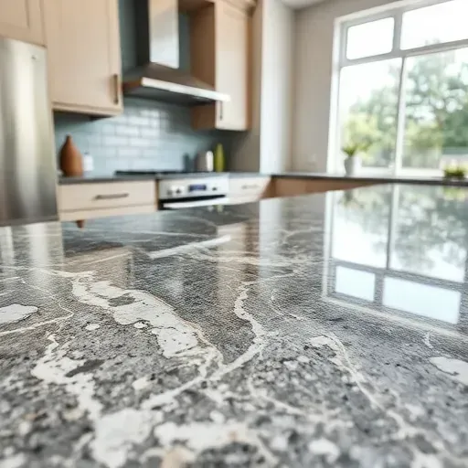 Close-up of polished granite countertop with natural veining in a modern Jacksonville kitchen highlighting durability and elegance