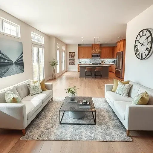 Contemporary Palm Valley living room with hardwood floors, sleek furniture, and natural light showcasing modern design.