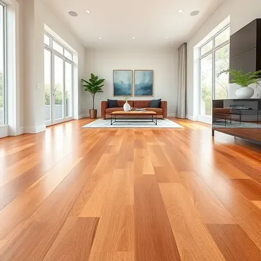 Modern Jacksonville home living room with warm hardwood flooring, sleek furniture, natural sunlight, and pristine finishes