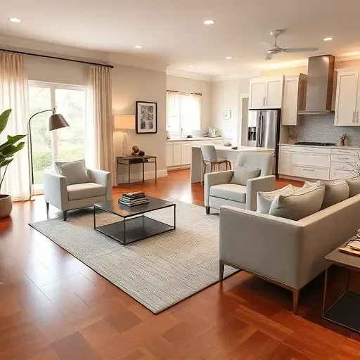 Home remodeling in Fleming Island FL featuring a bright open living room with elegant hardwood floors and modern decor.