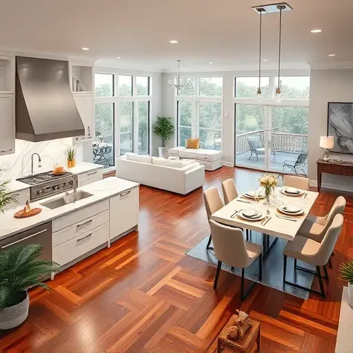Completed home remodel in Hastings FL featuring a modern kitchen with marble island, hardwood floors, and elegant decor.