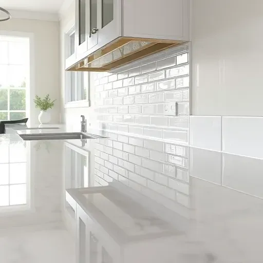 Freshly finished glossy subway tile backsplash in a modern Jacksonville kitchen with sleek countertops and coastal accents