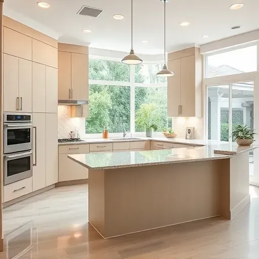 Renovated Jacksonville kitchen with modern cabinetry, granite island, stainless appliances, and bright natural light.