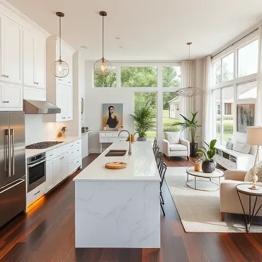 Modern kitchen remodel in Hastings, FL features stainless steel appliances, white cabinetry, and quartz countertops.