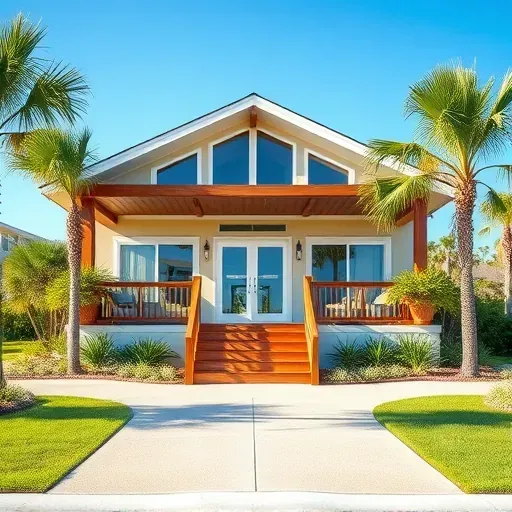 Completed home remodeling in St. Augustine FL with coastal design, lush landscaping, and a welcoming porch.