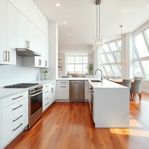 Modern Jacksonville kitchen remodel with white cabinetry, quartz countertops, stainless appliances, and elegant decor.