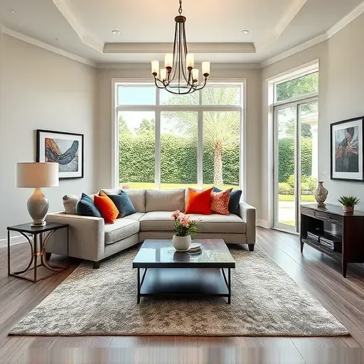 Elegant living room in Nocatee, FL, showcasing modern decor, natural light, and seamless indoor-outdoor connection.