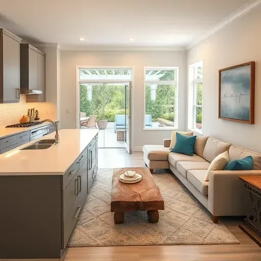 Modern home remodel in Sawgrass FL featuring a stylish kitchen and living room, highlighting custom cabinets and airy decor.