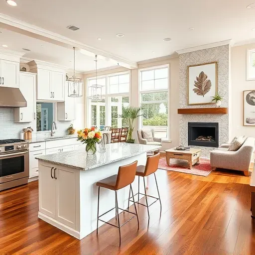 Completed home remodel in Yulee FL features modern kitchen and living area with elegant design and warm ambiance.