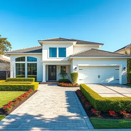 Contemporary single-family home in Middleburg FL with landscaped yard, modern entrance, and stylish driveway.