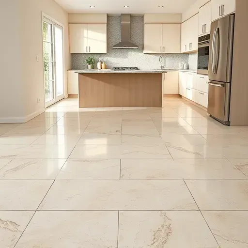 Freshly installed modern tile kitchen flooring in Jacksonville with intricate patterns, seamless grout lines, and natural light.