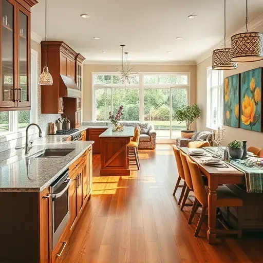 Modern kitchen remodel in Macclenny FL with elegant cabinetry, granite counters, and open living area, showcasing stylish decor.