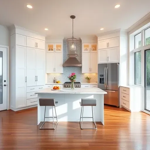 Contemporary kitchen remodel in Fruit Cove featuring white cabinetry, marble countertops, stainless appliances, and natural lighting.