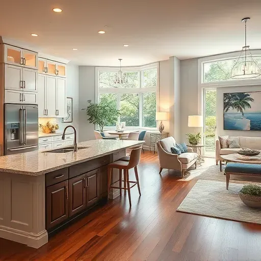 Completed home remodeling in Fernandina Beach featuring a modern kitchen, elegant island, and coastal living area decor.