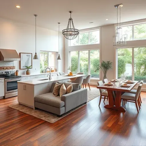 Stylish open-concept living space in Green Cove Springs with modern kitchen, cozy living area, and elegant dining area.
